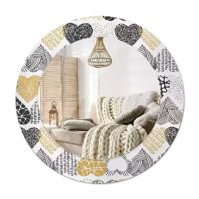 Miroir rond avec décoration Cœurs doodle