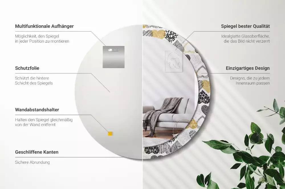 Miroir rond avec décoration Cœurs doodle