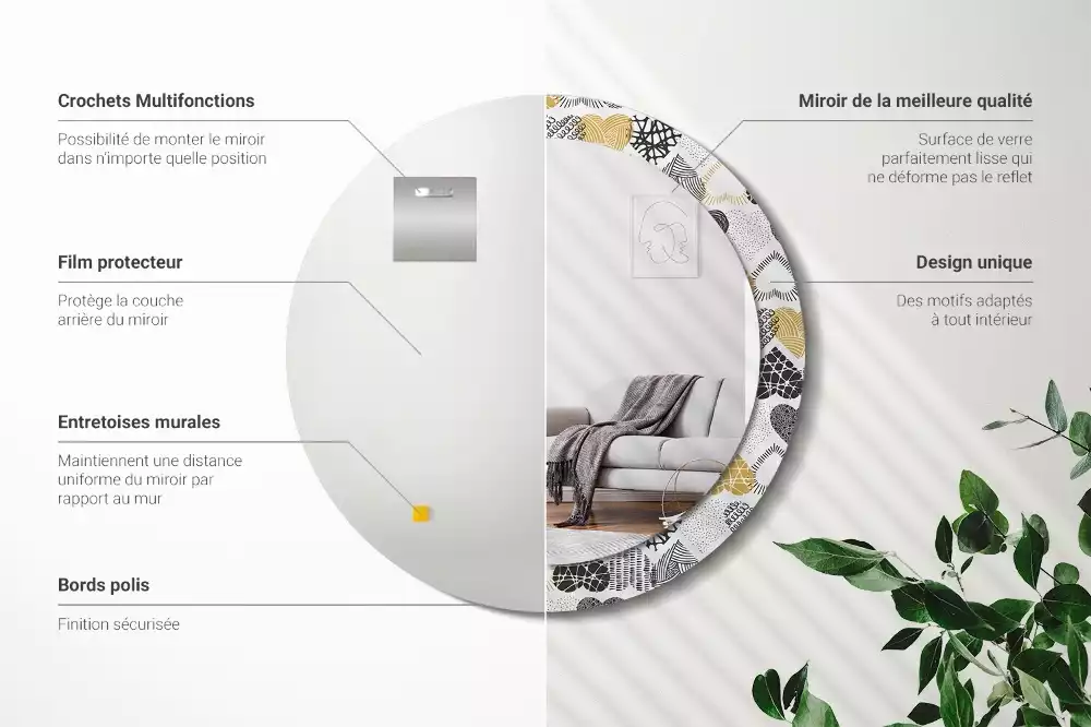 Miroir rond avec décoration Cœurs doodle