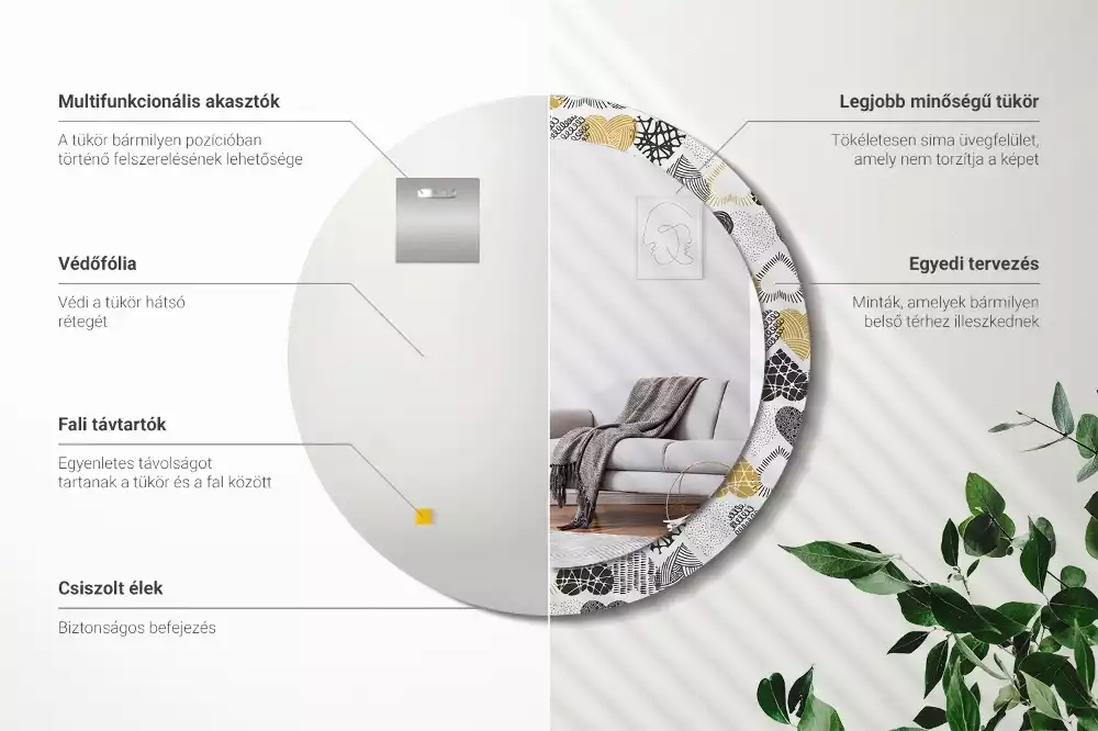 Miroir rond avec décoration Cœurs doodle