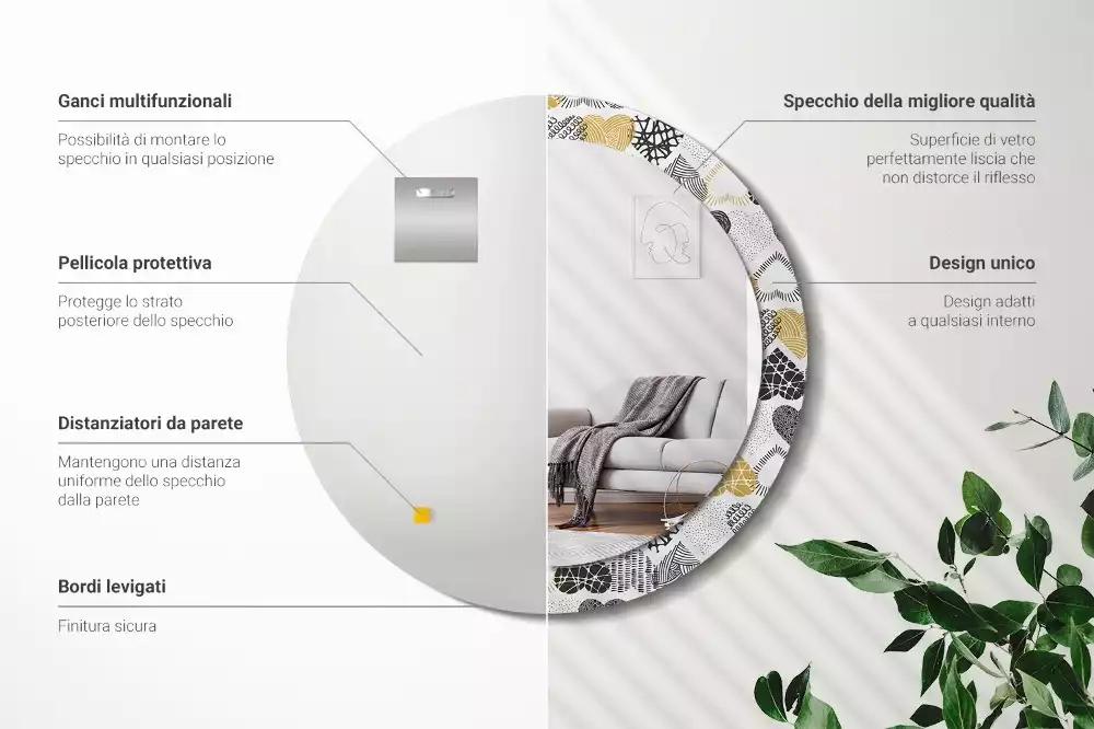 Miroir rond avec décoration Cœurs doodle