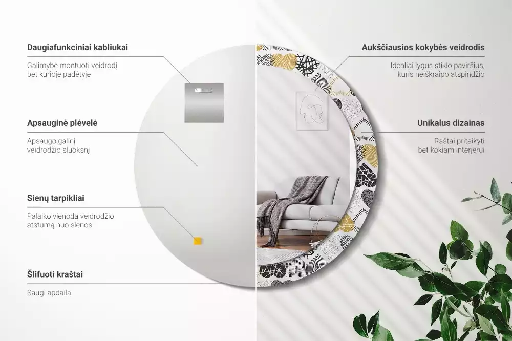 Miroir rond avec décoration Cœurs doodle