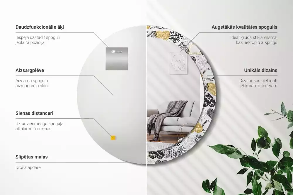 Miroir rond avec décoration Cœurs doodle