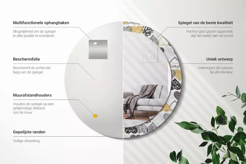 Miroir rond avec décoration Cœurs doodle