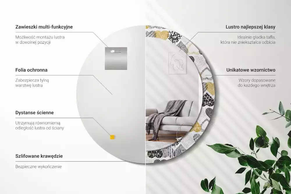 Miroir rond avec décoration Cœurs doodle