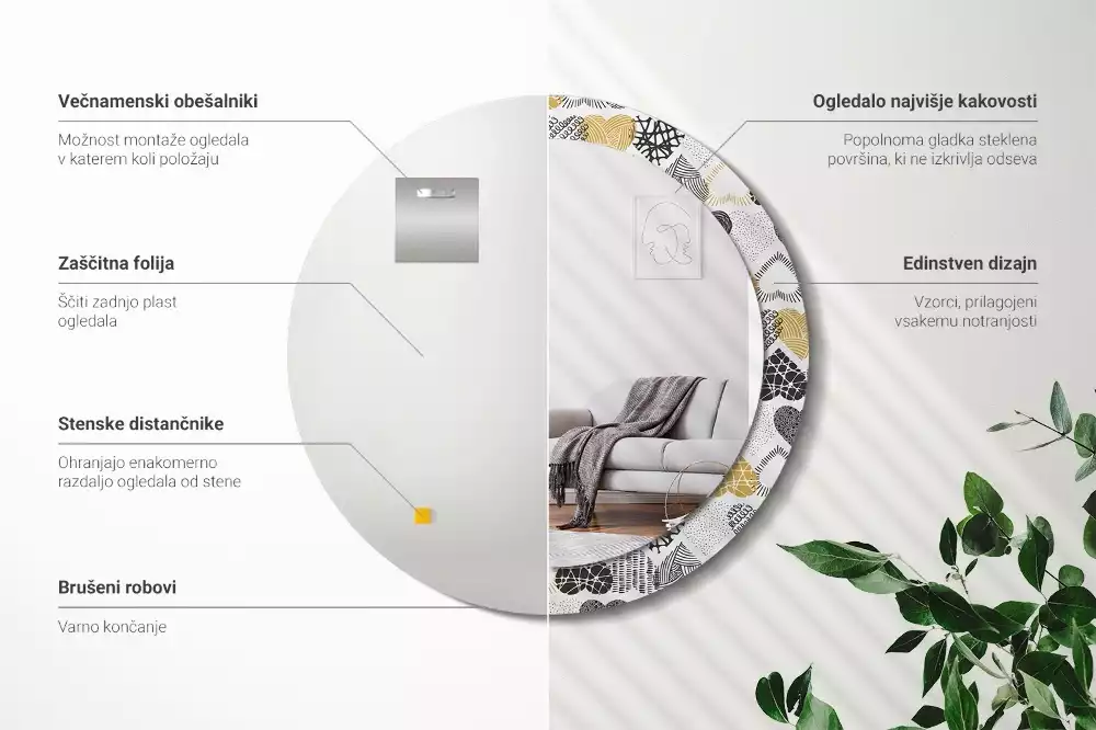 Miroir rond avec décoration Cœurs doodle