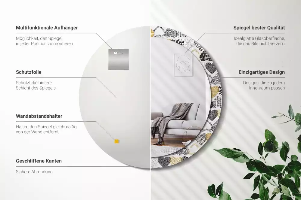 Miroir rond avec décoration Cœurs doodle