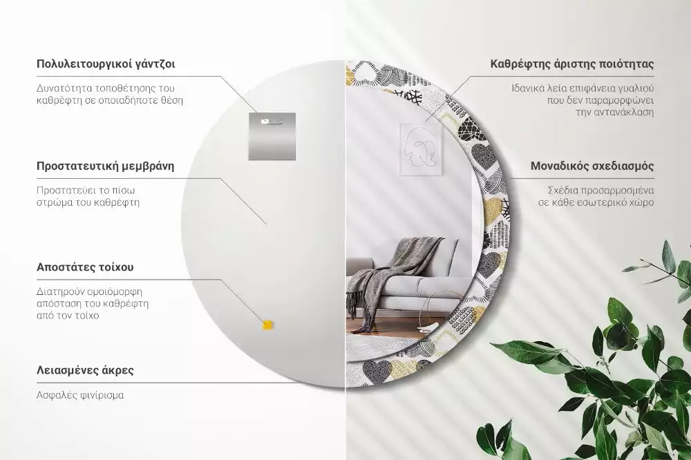 Miroir rond avec décoration Cœurs doodle