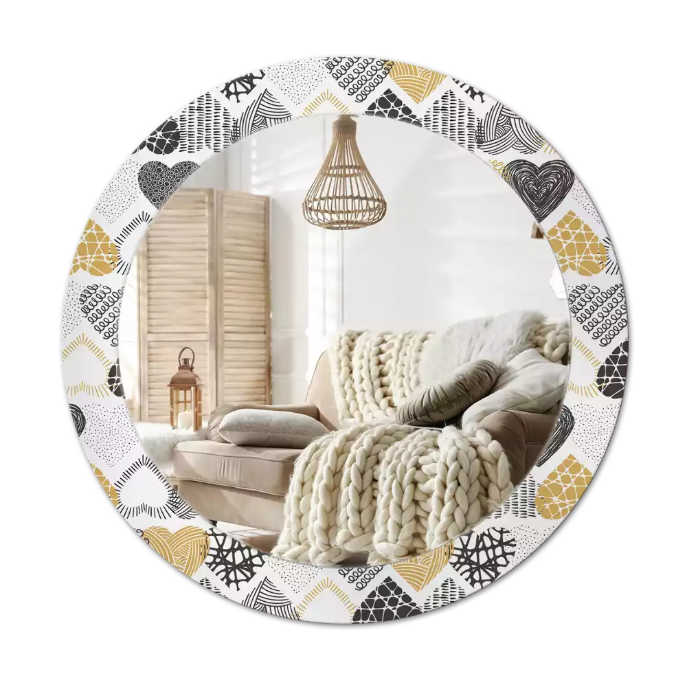 Miroir rond avec décoration Cœurs doodle