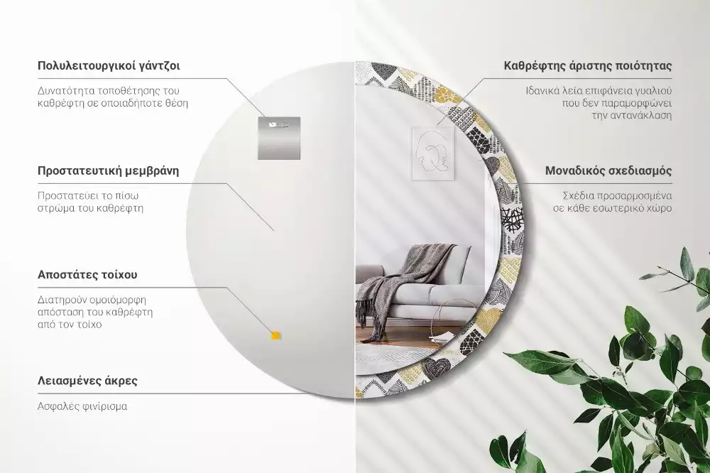 Miroir rond avec décoration Cœurs doodle