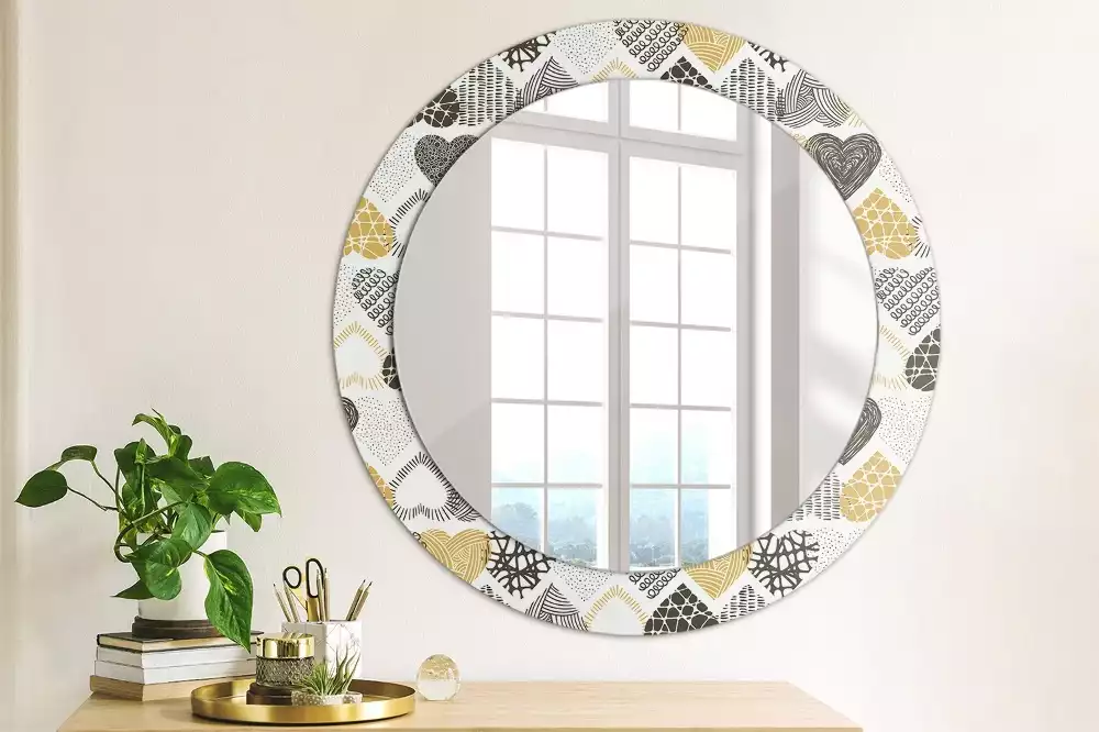 Miroir rond avec décoration Cœurs doodle