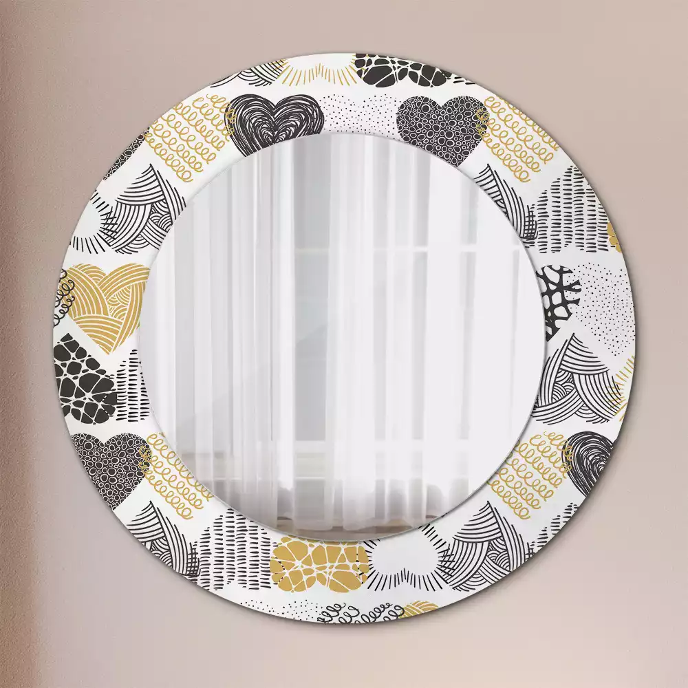 Miroir rond avec décoration Cœurs doodle