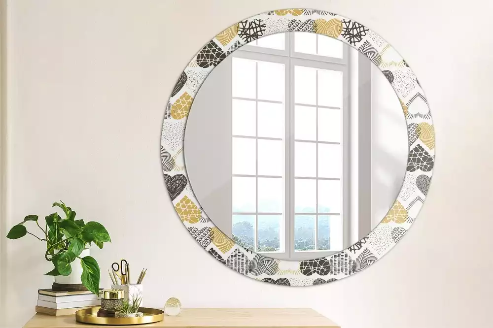 Miroir rond avec décoration Cœurs doodle