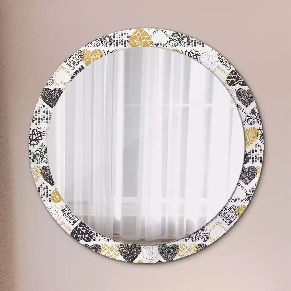 Miroir rond avec décoration Cœurs doodle