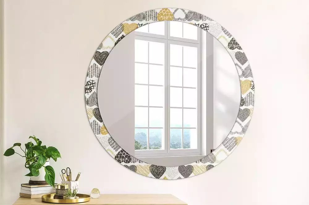 Miroir rond avec décoration Cœurs doodle