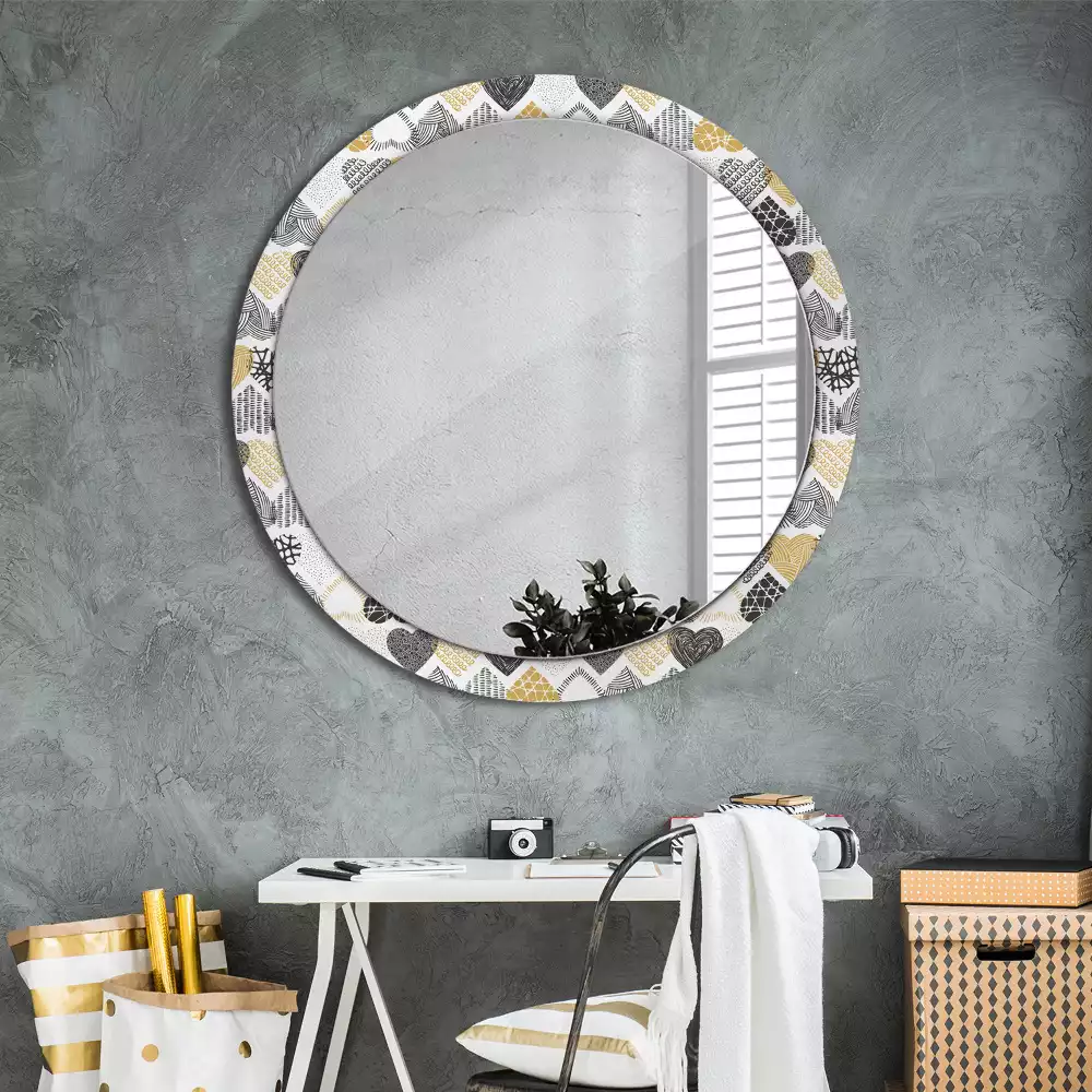 Miroir rond avec décoration Cœurs doodle