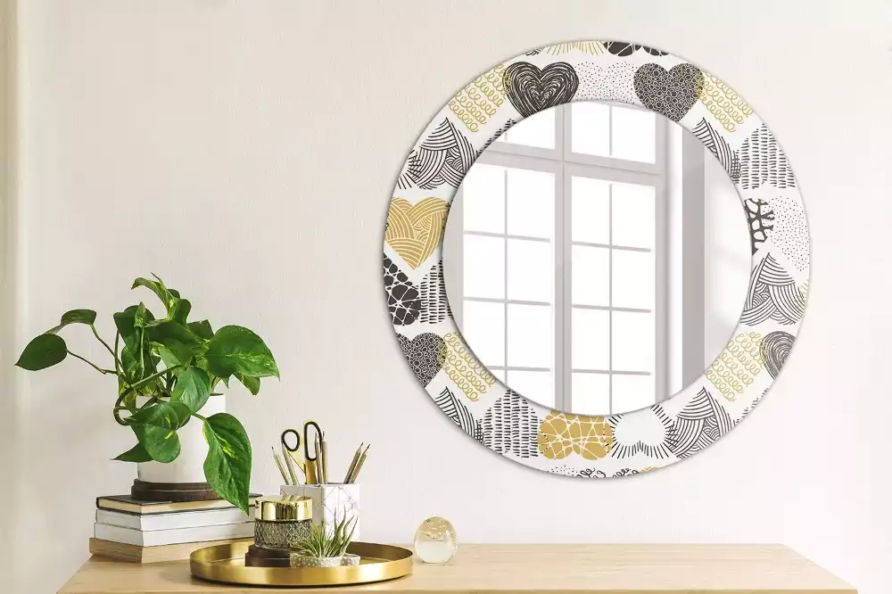 Miroir rond avec décoration Cœurs doodle