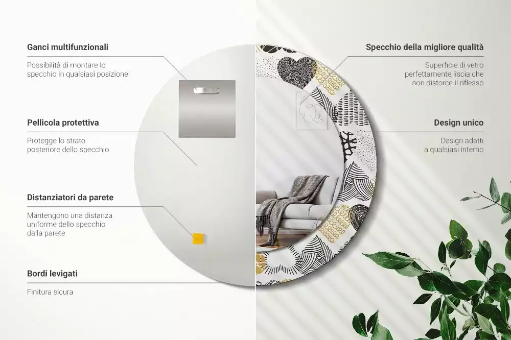 Miroir rond avec décoration Cœurs doodle