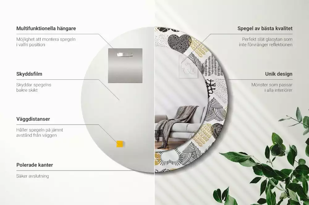 Miroir rond avec décoration Cœurs doodle