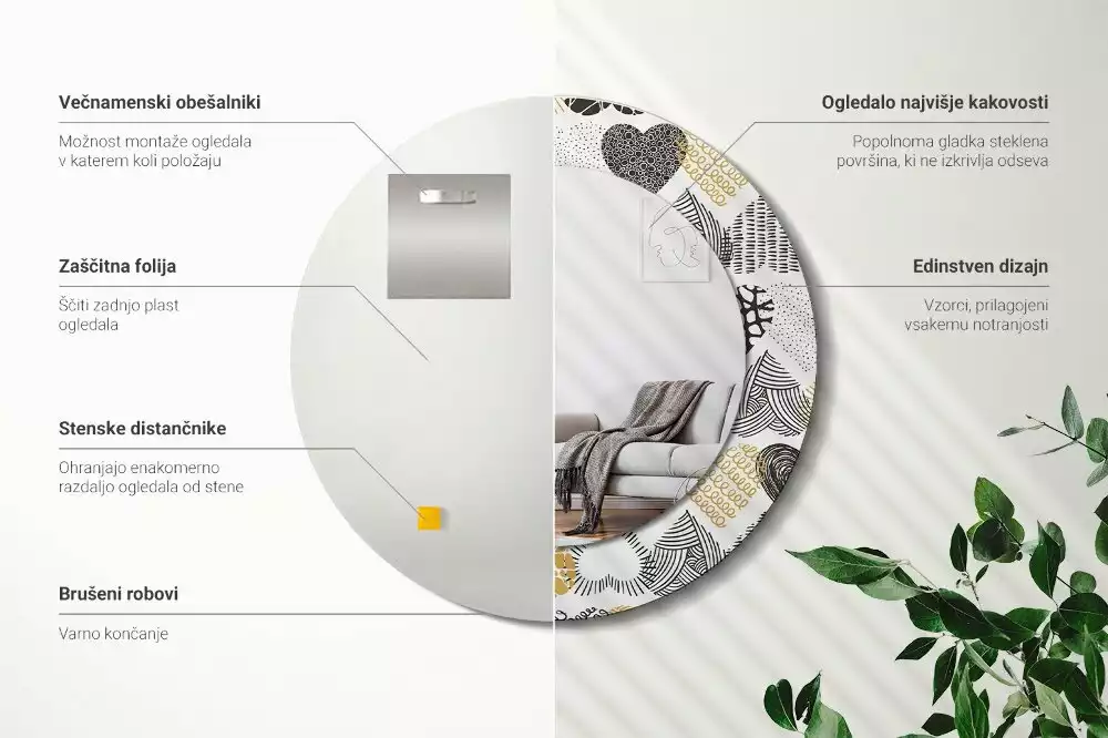 Miroir rond avec décoration Cœurs doodle
