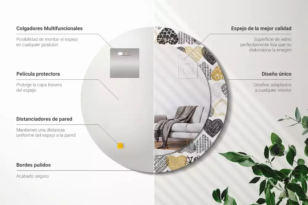 Miroir rond avec décoration Cœurs doodle