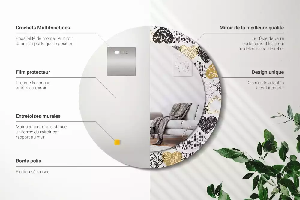 Miroir rond avec décoration Cœurs doodle