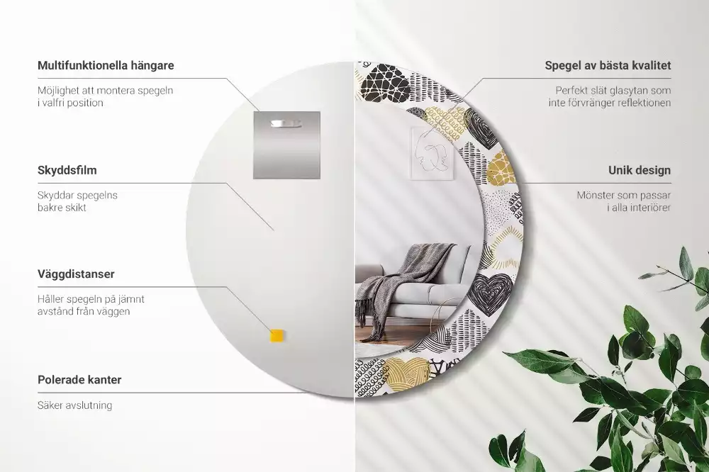 Miroir rond avec décoration Cœurs doodle