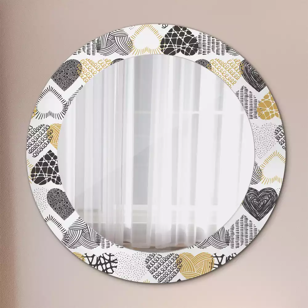 Miroir rond avec décoration Cœurs doodle
