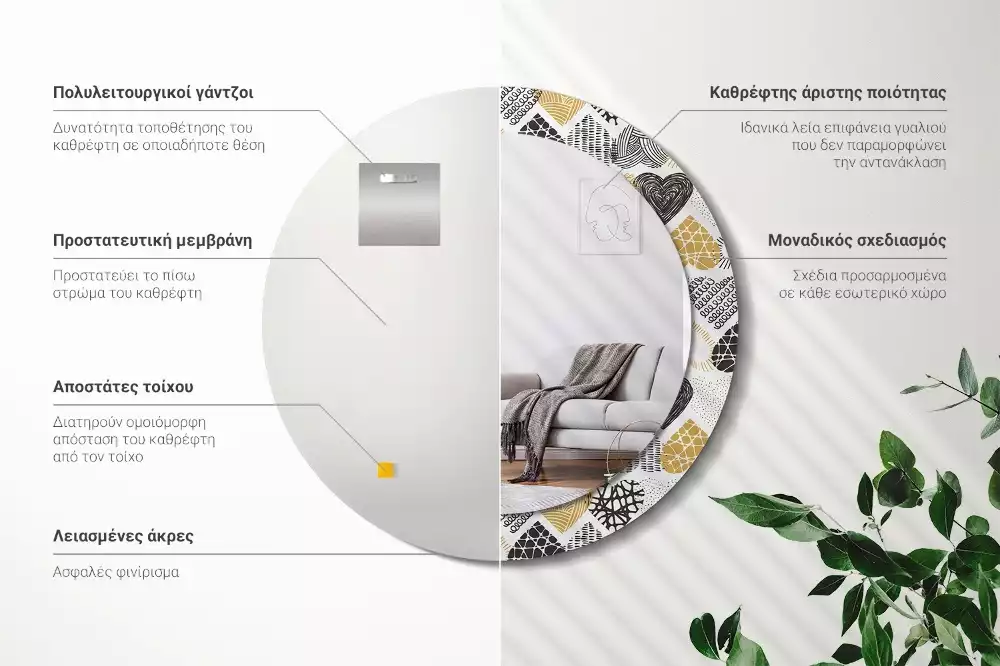 Miroir rond avec décoration Cœurs doodle