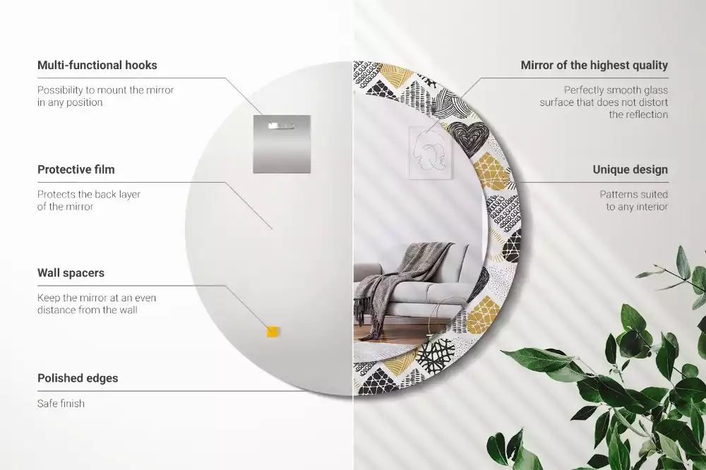 Miroir rond avec décoration Cœurs doodle