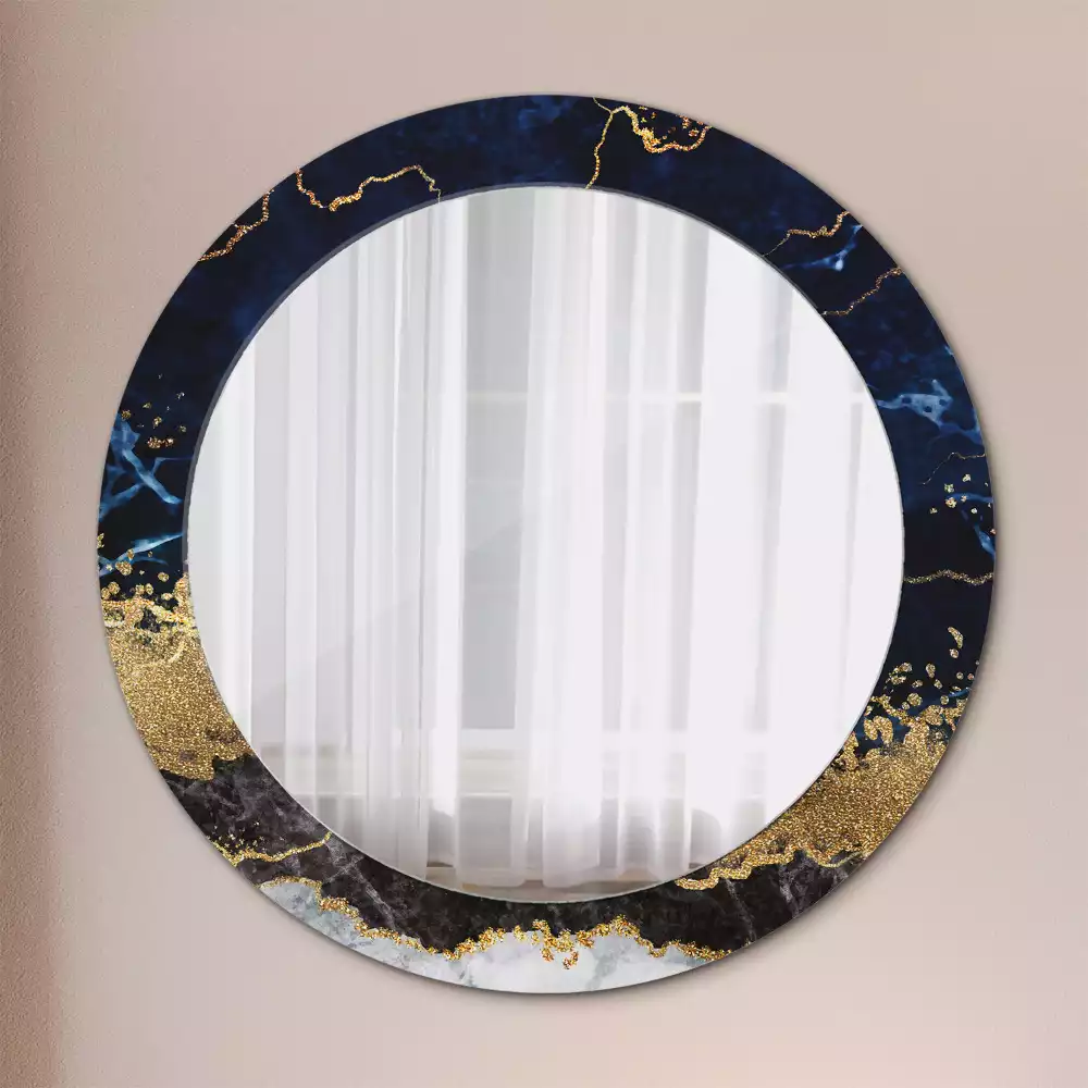 Miroir rond imprimé Marbre bleu
