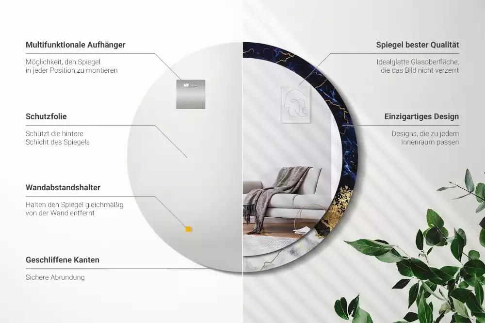 Miroir rond imprimé Marbre bleu