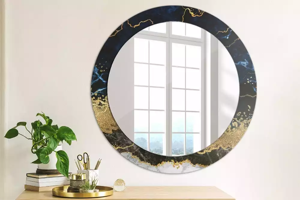 Miroir rond imprimé Marbre bleu