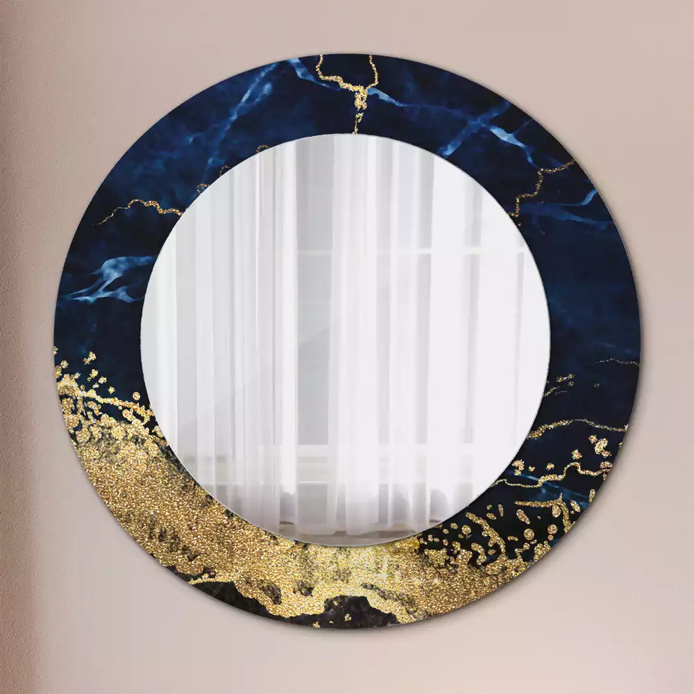 Miroir rond imprimé Marbre bleu