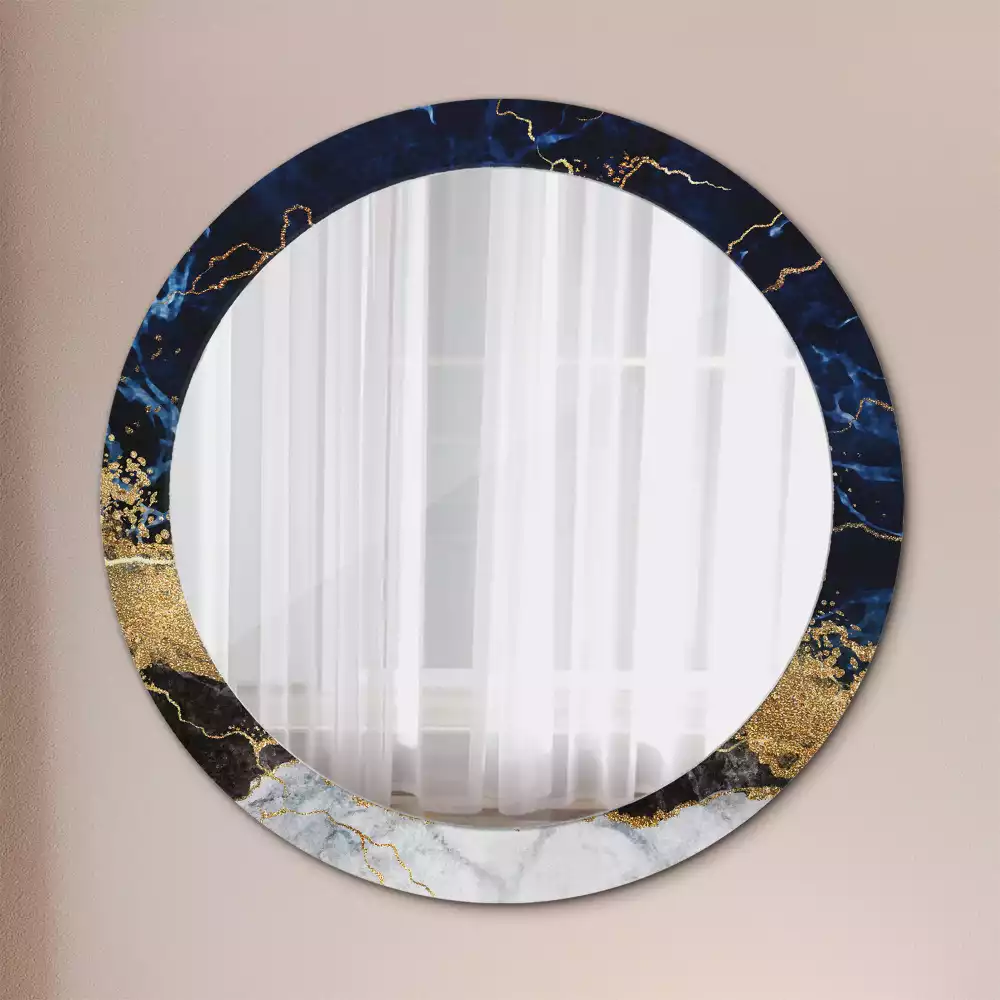 Miroir rond imprimé Marbre bleu