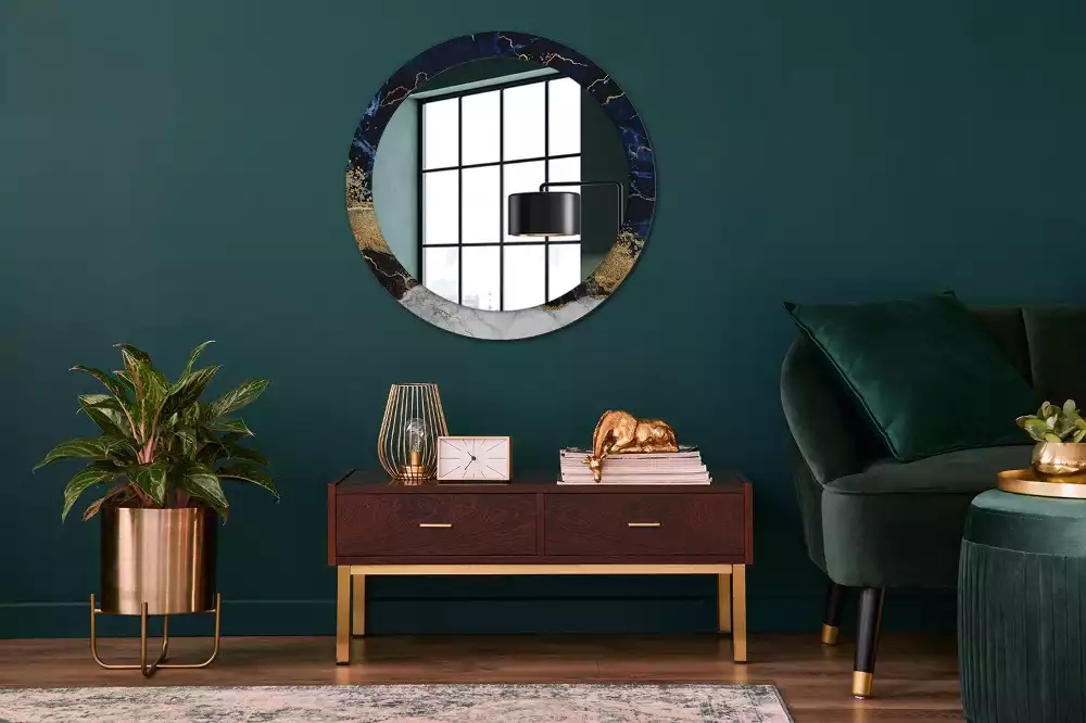Miroir rond imprimé Marbre bleu