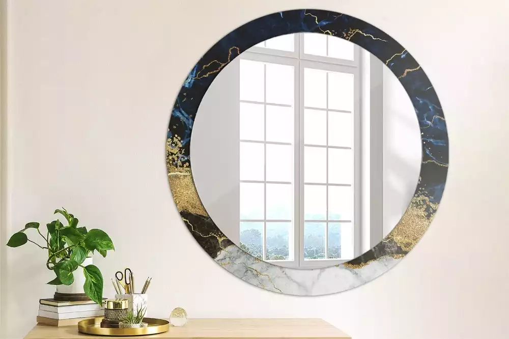 Miroir rond imprimé Marbre bleu