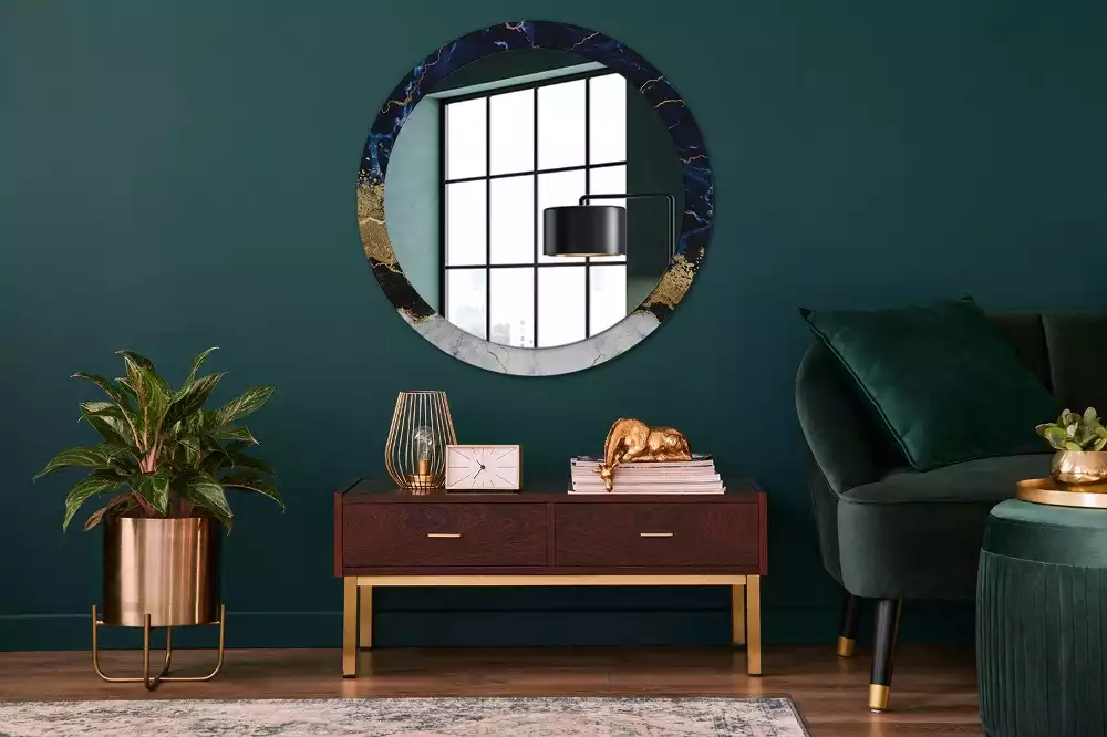 Miroir rond imprimé Marbre bleu