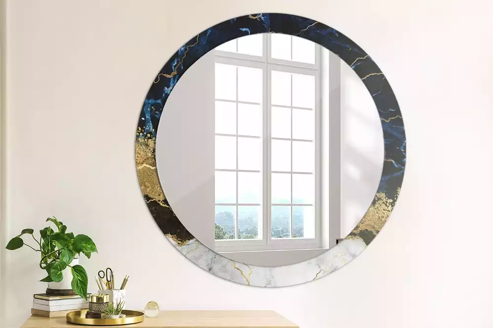 Miroir rond imprimé Marbre bleu