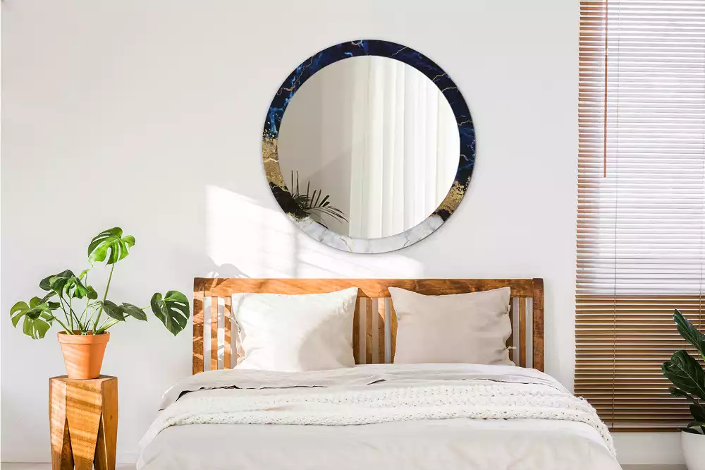 Miroir rond imprimé Marbre bleu