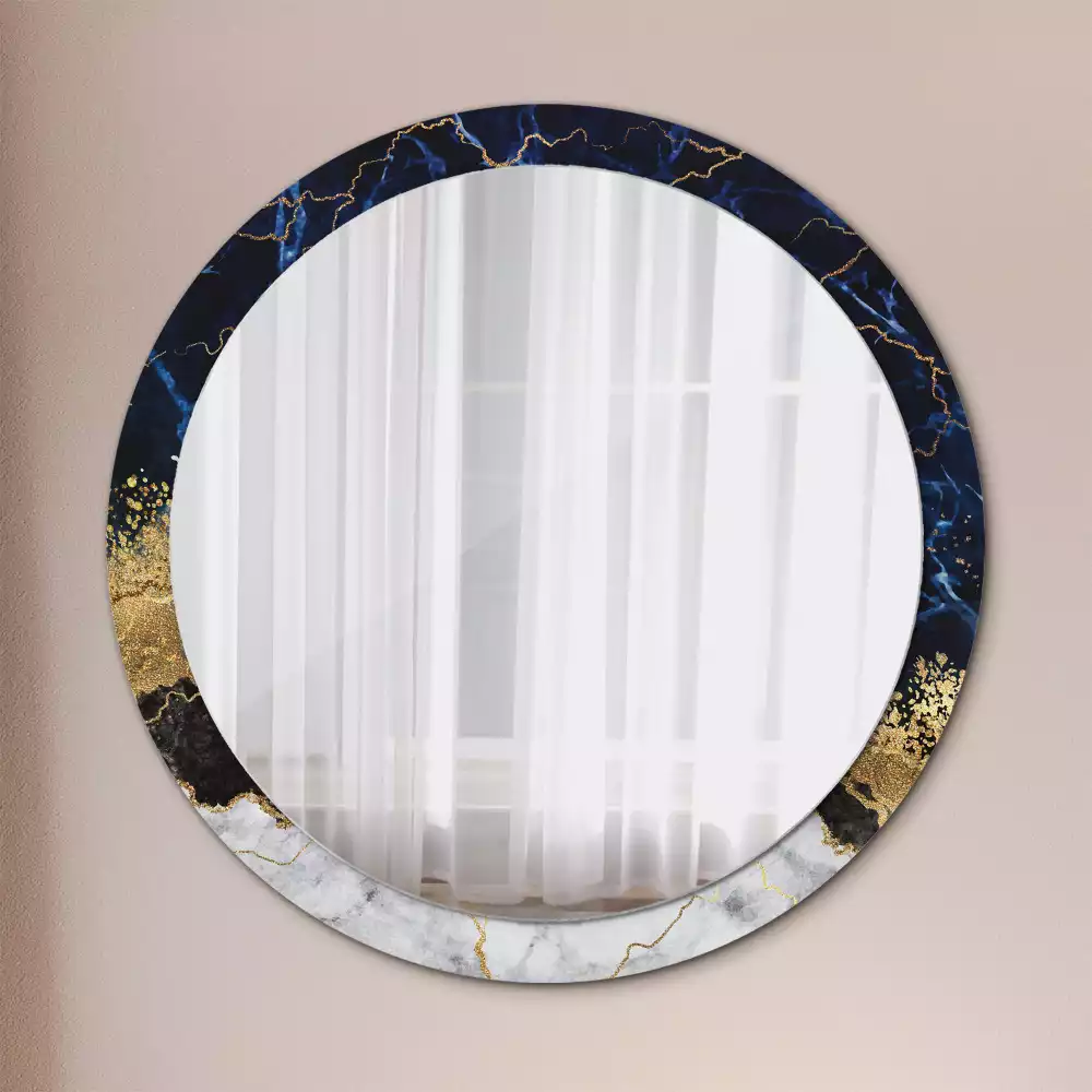 Miroir rond imprimé Marbre bleu