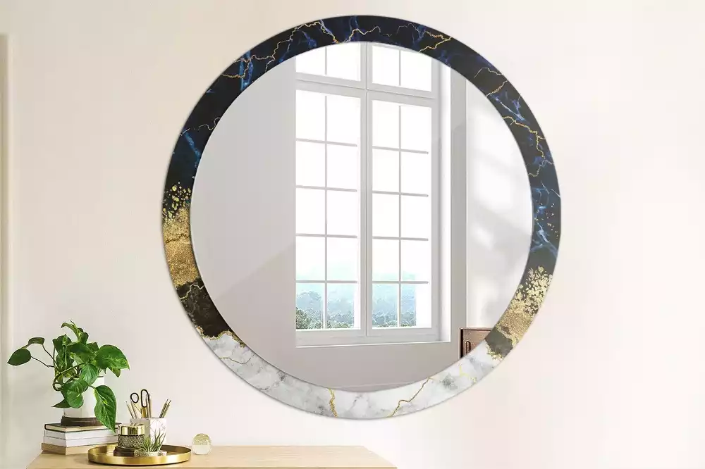 Miroir rond imprimé Marbre bleu