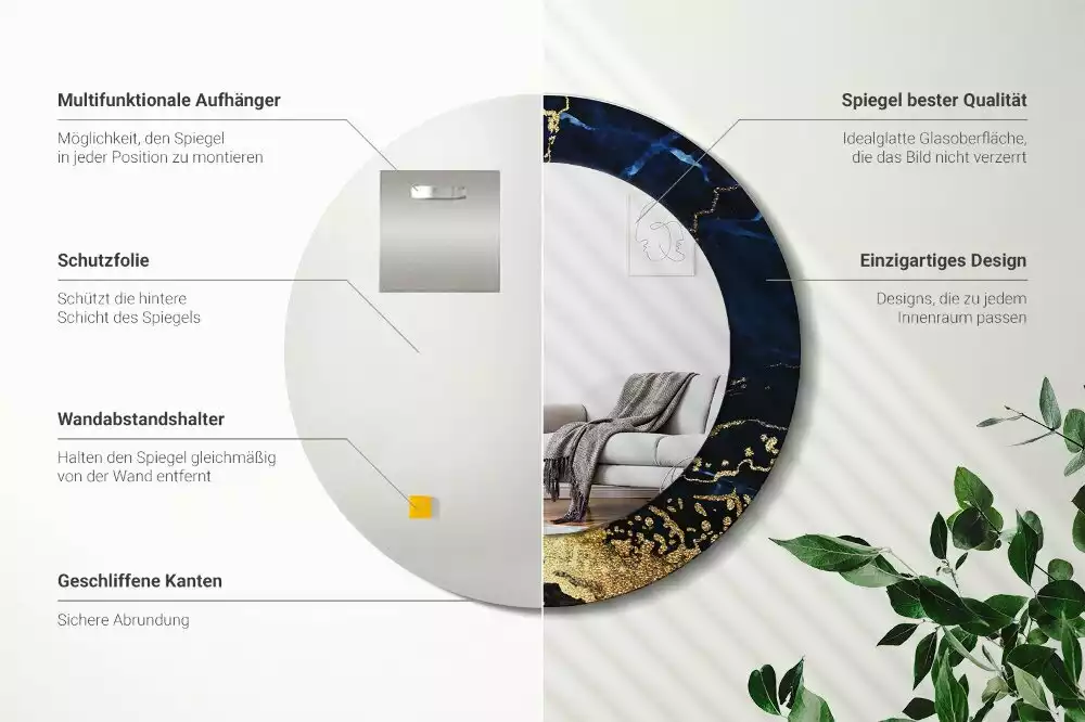 Miroir rond imprimé Marbre bleu