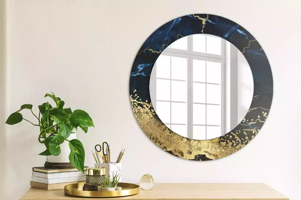 Miroir rond imprimé Marbre bleu