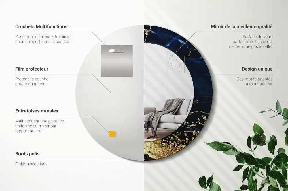 Miroir rond imprimé Marbre bleu