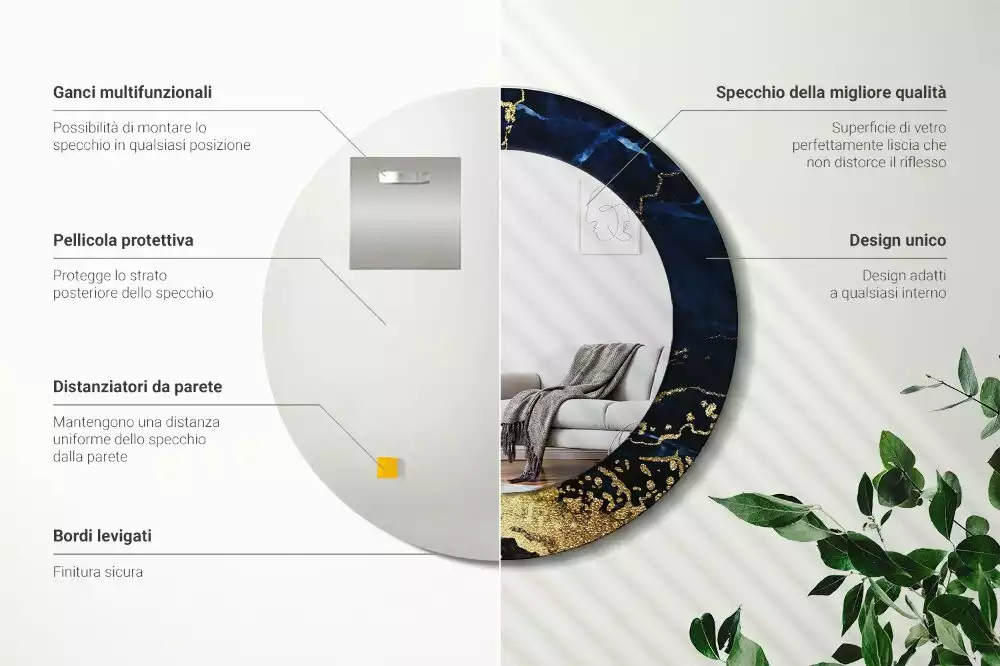 Miroir rond imprimé Marbre bleu