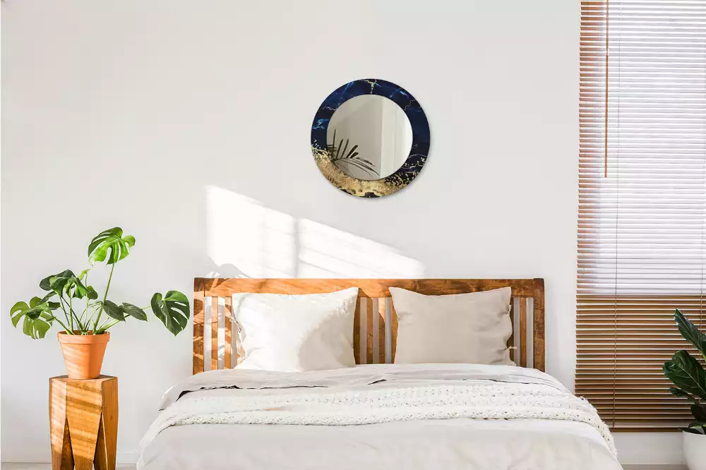 Miroir rond imprimé Marbre bleu