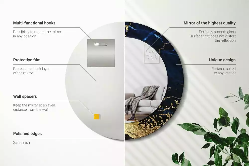 Miroir rond imprimé Marbre bleu