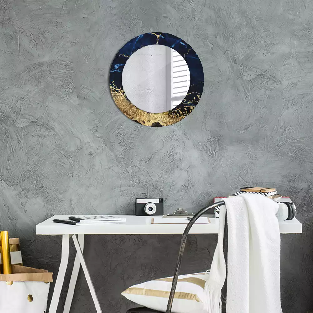 Miroir rond imprimé Marbre bleu
