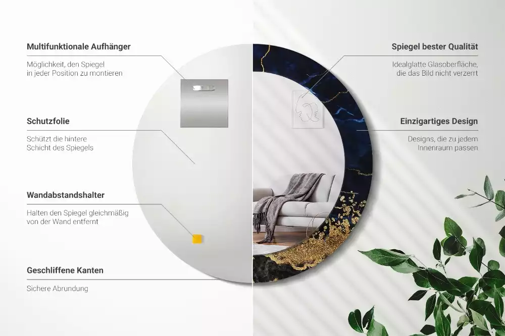 Miroir rond imprimé Marbre bleu